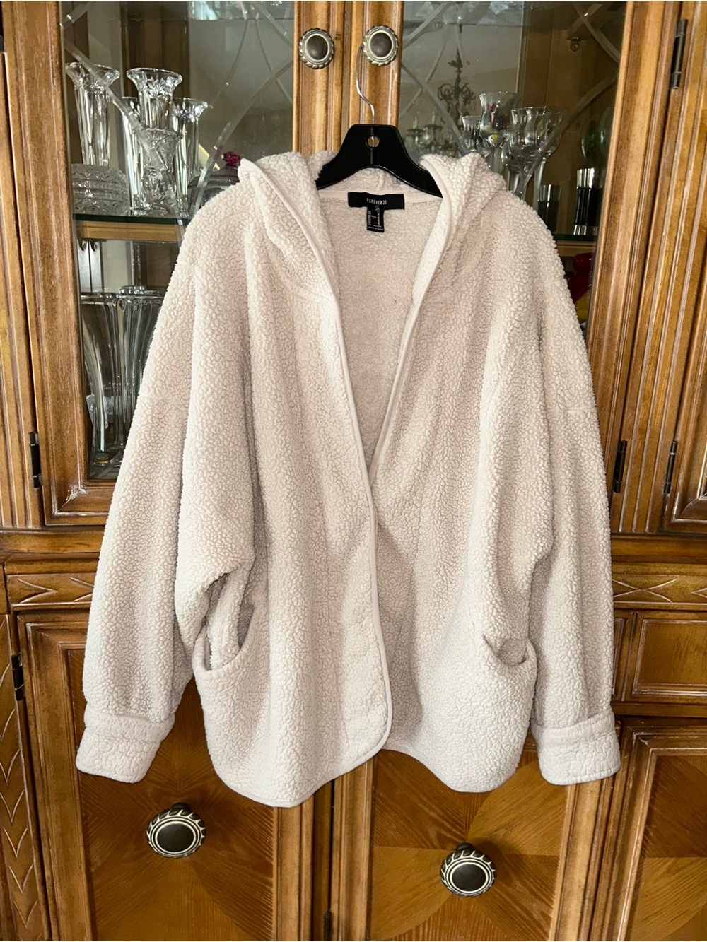 Forever 21 Cream Hooded Teddy Sherpa Jacket